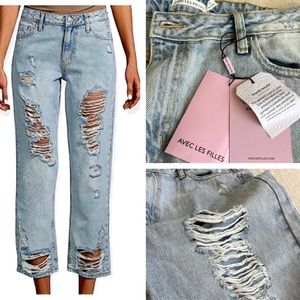 AVEC LES FILLES Ripped light wash jeans size 31